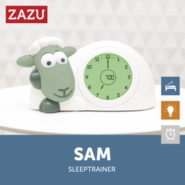 ZAZU Sam The Lamb Watch - Sleep Coach Clock and Night Light for Children | Teaches Your Child When to Wake Up with Visual Indicators | Adjustable Brightness | Automatic Shut-Off (Sage)
