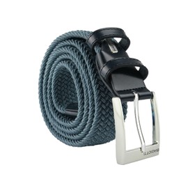 Biagiotti Men's and Women's Braided Elastic Belt with Genuine Leather Inserts and Gift Box, jeans colour