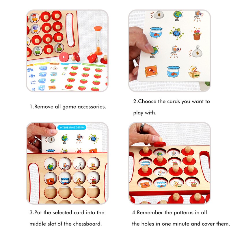 Children Wooden Memory Matching Game with Double Sided Cards Interactive