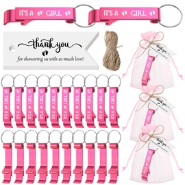Maxcheck 25 Sets Baby Shower Bottle Opener Favors for Guest Includes It's a Girl Keychain Pink Bottle Opener Aluminum Keychain Baby Shower Thank You Tags Organza Bags Gender Reveal Party Supplies