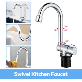 Folding Kitchen Faucets Polish Chrome Single Handle Basin Mixer Tap with Water Supply Hoses 360 Degrees Swivel G1/2 Thread Cold Hot Water Folding Kitchen Sink Faucet for RV Yacht Basin
