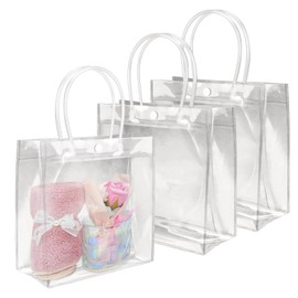 BadenBach 15 PCS Clear Gift Bags with Handles,6.89" x 6.89" x 3.54",Plastic Clear Gift Bags Clear Goodie Bags Clear Favor Tote Bags for Small Business Wedding Birthday Baby Shower Party Father's Day