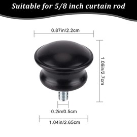 GORGECRAFT 4PCS 1x1 Black Drapery Round Curtain Rod Finials Roman Shower Curtain Rods with Screws Plastic Small Mushroom Shape Replacement Decorative Mini Head Caps for 5/8 Inch Dia Rod M5 Thread Dia