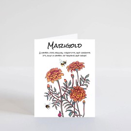 PICTURE THIS PRINTS Friendly Marigold Birth Flower, Marigold Birth Flower Meaning Greeting Card, Botanical Nature-Inspired Card for October Birthday, Comes with Envelope (5x7”)