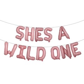 She's A Wild One Balloons Girl's 1st Birthday Party Banner flower/Woodland/Arrow/Tribal/Jungle/Safari Animal Theme First Birthday Baby Shower Party Supplies Decorations (SHES A WILD ONE Pink)
