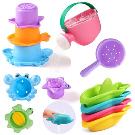 10 Stück Baby Badespielzeug, Wasserspielzeug Kinder, Badewannen Spielzeug, Badewannenspielzeug Set ab 1 2 3 4 Jahr, Schwimmbad Pool Spielzeug, Gießkanne, Stapelbecher, Sandspielzeug (Schildkröte)