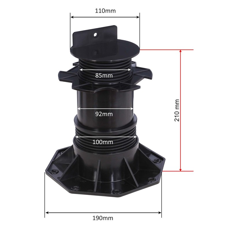 Wiltec Stilt Bearing for Patios, 2700 kg, 140-210 mm, Height-Adjustable
