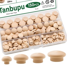 Tanbupu 150Pcs 4Sizs Wood Hole Plugs 1/2 Inch,3/8 Inch,5/16 Inch,3/16 Inch Wooden Hole Plugs for Holes in Locking Hole Tube Furniture,Table an,Chair Legs,Wood Caps and Wooden Screw Covers