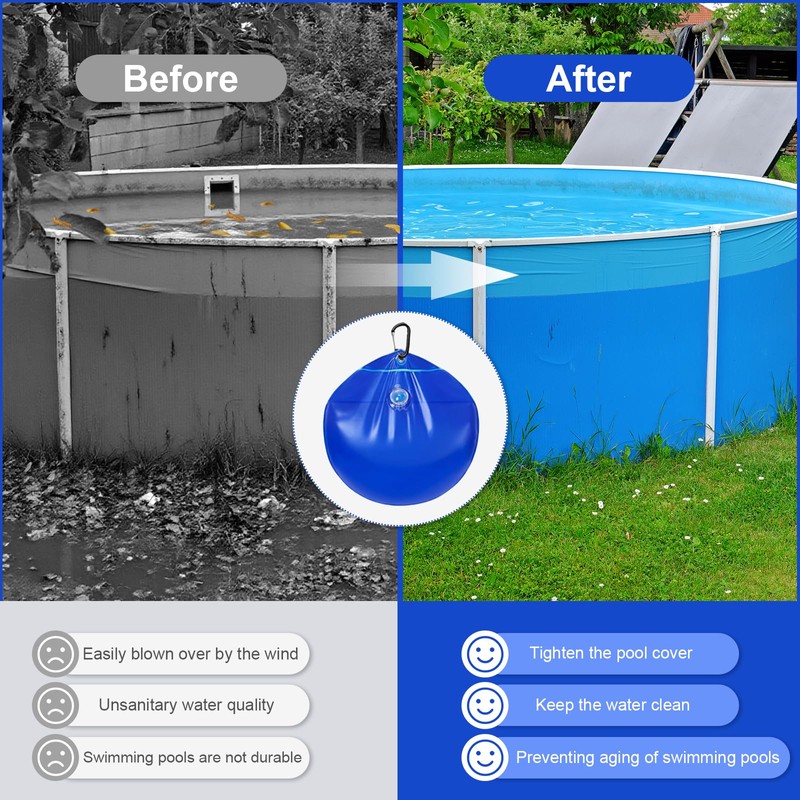 Pool Cover Weights with Hooks, Heavy Duty Thick PVC Leakproof