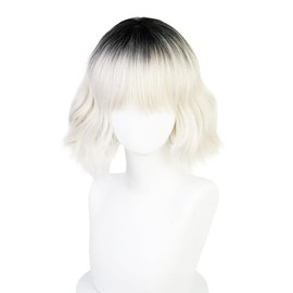 Short Blonde Curly Wig for Women Synthetic Hair Ombre Bob Dark Roots