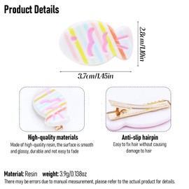 6 Pcs Small Fish Resin Hair Clips Colorful Horizontal Stripes Design Hairpin Glossy White Snap Barrettes Headdress Decoration for Women Hair Styling Accessories