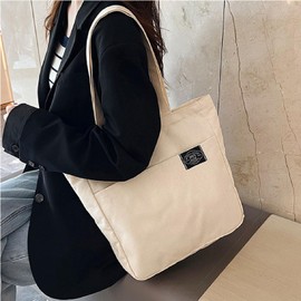 SensaBliss Canvas Tote Bag with Zipper, A4 Size, Large Capacity, Many Pockets, Durable, Shoulder Strap, Sailcloth, Shoulder Bag, Solid Color, for Shopping, Commute, School, Travel, Unisex, Large
