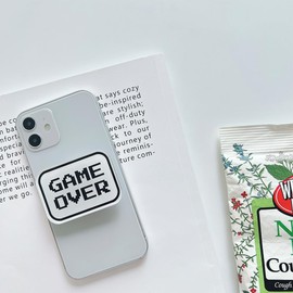 Smartphone Grip Korean Smartphone Ring Stylish Smartphone Grip Smartphone Drop Prevention Smartphone Stand GAMEOVER Gameover Women's Men's (White)