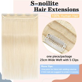 S-noilite Clip in Hair Extensions Human Hair Platinum Blonde - One Piece Hair Extensions Clip in Real Hair 18 Inch (50 g)