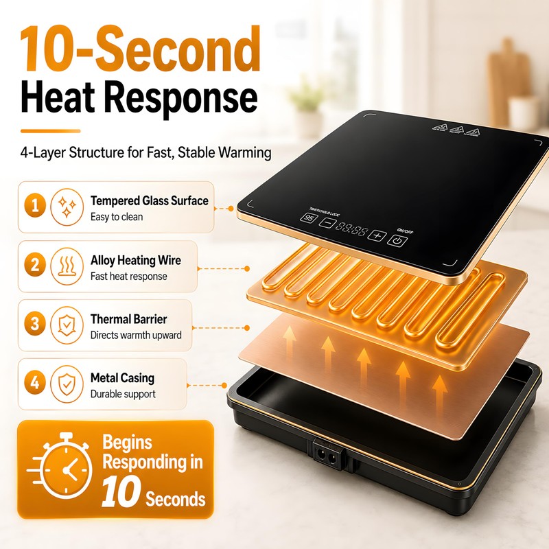 ASBRAVO Electric Warming Tray, 10-Sec Fast Heat,8 Temps & 24