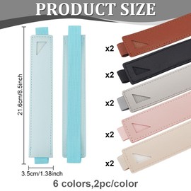 WEBEEDY 12 Pcs 6 Colors Elastic Pen Holder for Notebook, Adjustable Elastic Strap Leather Pencil Sleeve Pouch Journal Pen Holder for Notebooks Planners Binders Diary Books, 21.6x3.5cm