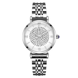 RUIMAS Men's Watches Women Fashion Japanese Quartz Watch Waterproof Unisex Diamond Watch, white silver, Classic