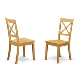 East West Furniture Boston Wood Dining Chair - Wooden Seat and Oak Finish Solid Wood Frame Modern Dining Chair Set of 2