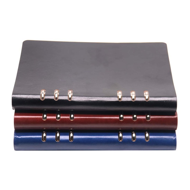 A5 Notebook 6 Holes PU Leather Cover Notebook， Loose Pocket