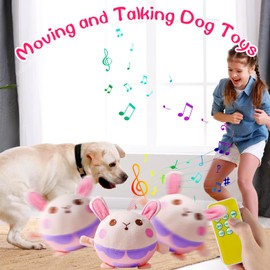 LAIAMER Interactive Plush Dog Toys, Interactive Puppy Toy Bouncing Rolling Dog Ball Remote Control Dog Toy with Music, Self Moving Pet Toy for Small/Medium/Large Bored Dog to Keep Them Busy(Rabbit)
