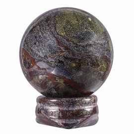 Nupuyai Natural 40 mm Dragon Bloodstone Crystal Ball with Ball Stand, Witch Gemstone Fortune Telling Ball, Reiki Crystal Healing Stone Meditation Feng Shui Wicca Decoration