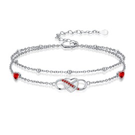 KoyeKei Infinity Heart Anklet for Women July Birthstone Layered Ankle Bracelet 925 Sterling Silver Ruby Red Summer Beach Jewelry Anniversary Birthday Gifts for Wife