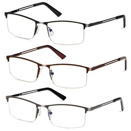 OENEYE 3 Pack Blue Light Blocking Reading Glasses for Men Stylish Metal Frame Readers with Comfort Spring Hinges