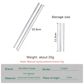 iBasingo Titanium 2 Section Chopsticks Camping Cutlery Removable Folding Chopsticks Outdoor Travel Portable Tableware Small Lightweight Flatware Business Trip Picnic Hiking Fishing Tableware Ti1007T