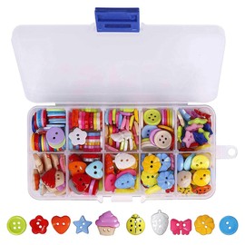 FDCGAS Children's Buttons for Crafts – 240 Pieces Colourful Small Craft Buttons Plastic Doll Buttons Children's Buttons, Colours Round Resin Buttons with Box for Sewing DIY Scrapbooking Decoration