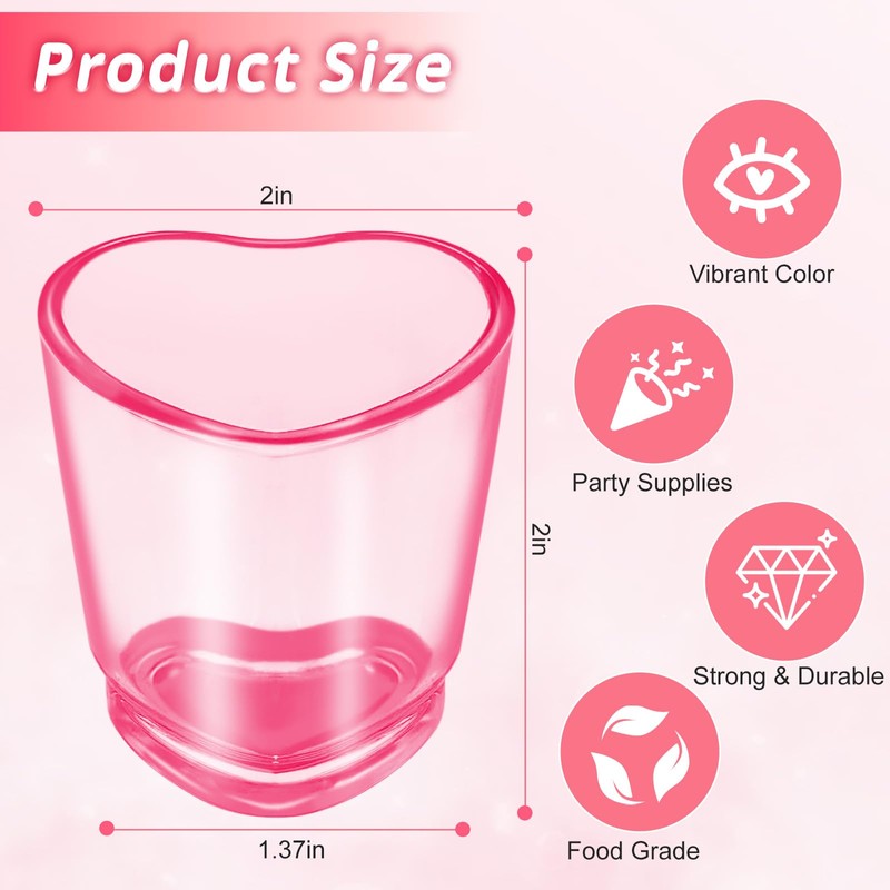 SAIAOKJ 24 Pcs Pink Heart Shot Glasses Bulk 1.5oz Funny