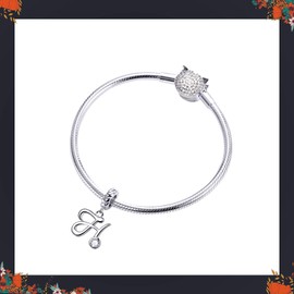 LaMenars Charm Pendant with Letter, 925 Sterling Silver, Fits European Charm Bracelets and Necklaces, Cubic Zirconia, Cubic Zirconia