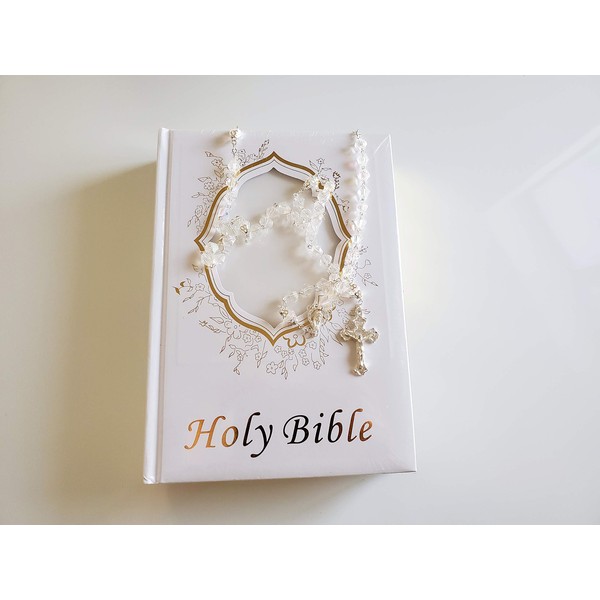 WSLHFEO Bible in English for Wedding and Quinceanera White and Gold and L