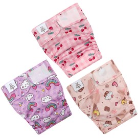 CuteBone Washable Dog Diapers Female No Tail Hole 3 Pack Reusable Doggie Period Training Pants for Docked-Tail Frenchie French Bulldog Boston Terrier Without Tail WWD29M