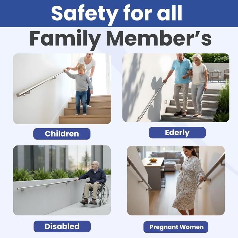 4FT Aluminum Handrail Kit for Indoor/Outdoor Stairs – (2–18 FT