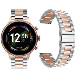 Giaogor Bands Compatible with Fossil Gen 6 Smartwatch Band Solid Stainless Steel Metal Band for Fossil Gen 6 42mm / 44mm Smartwatch (Silver-Rose Gold, WOMEN-42MM)