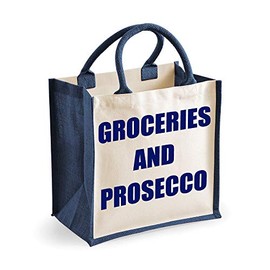 Medium Jute Bag Food And Prosecco Navy Blue Bag New Mama Mothers Day Birthday Christmas Gift