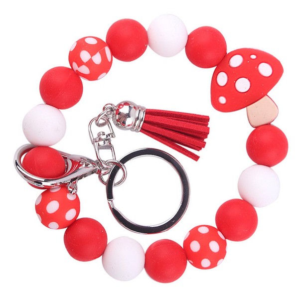 Phamines Silicone Beads Mushroom Keychain Wristlet Bracelet,Lanyard Id Badge Holder,Key