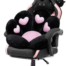 DOBUONO Cat Paw Cushion Kawaii Office Chair Cushion Comfy Plush Gaming Chair Cushion Kawaii Seat Cushion for Girl, Cute Gaming Accessories Room Bedroom Decorate 28"x 24" (Black)