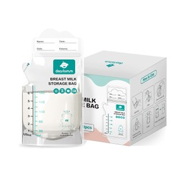 dearlomum BPA-Free Breastmilk Storage Bags - 200 Pcs, 6 Ounce, Self-Standing with Pour Spout, Space-Saving Flat Profile, Ideal for Convenient Breastfeeding and Milk Storage, Refrigeration & Freezing