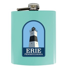 Erie Pennsylvania North Pier Light Design Souvenir 7 oz Steel Flask Matte Finish Seafoam 2-Pack