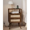 JOONEE Rattan Nightstand with Charging Station,Farmhouse Bedside Table with 2