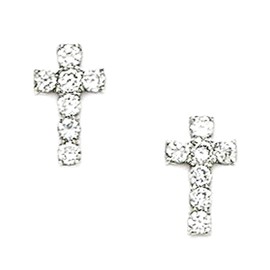 925 Sterling Silver Rhodium Plated Cubic Zirconia Small Religious Faith Cross Screw Back Earrings 11x6mm Stud Earring for Women