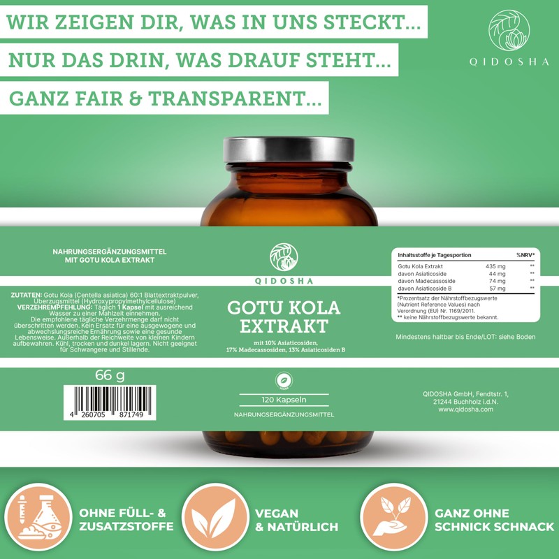 QIDOSHA Gotu Kola 60:1 Extract, with 40% Total Asian Cosides