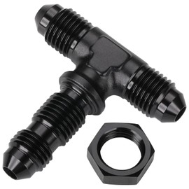 Podavelle 3AN Male Flare Bulkhead on Side Tee T Fitting Adapter with AN3 Nut Aluminum Black