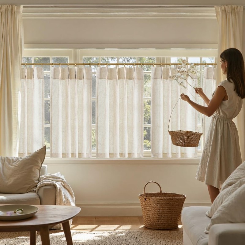 jinchan Linen Pinch Pleated Kitchen Curtains 36 Inch 2 Panels,