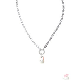 Delight Jewelry Resin White Big Ear Bunny Stronger Braver Smarter Mixed Cable and Imitation Pearl Chain Choker Necklace, 14.75-17"