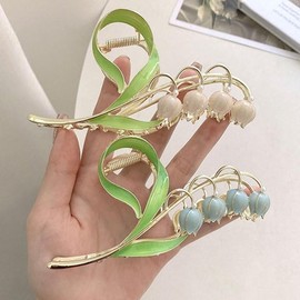 1Pc Lily of The Valley Flower Hair Clips, Orchid Hair Clamps,Flower Metal Hairpin, Lily Flowers Jaw Clamp Hair Styling Hair Accessories for Thick Thin Hair, Women,Hairs Clips,Hair Accessories