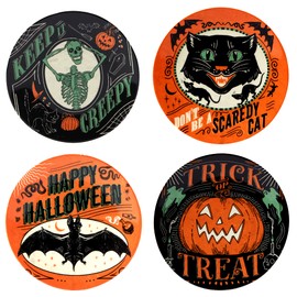 Certified International Scaredy Cat 6" Canape/Luncheon Plates, Assorted Designs, Multicolor, Medium, Set of 4
