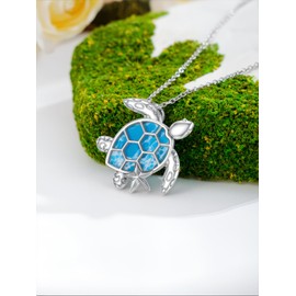 Dorunmo Sea Turtle Necklaces for Women 925 Sterling Silver Ocean Larimar Turtles Summer Starfish Pendant Necklace Sea Turtle Jewelry Gifts for Women