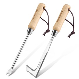 WORKPRO Weed Cutter 2-Piece with Wooden Handle, Weed Remover Tool Set with Serrated Edge, Weeder for Removing Moss and Weeds, Weed Remover Device for Gardening